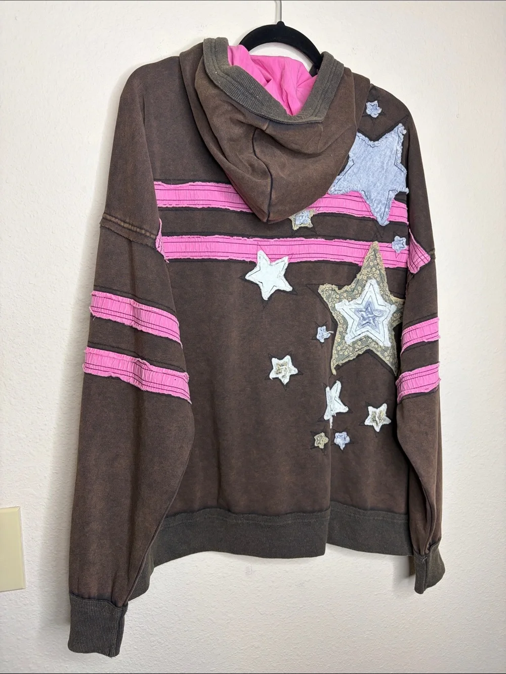 Artistic Works by Lu | Women’s Brown Washed Boho Star Hoodie Size XL